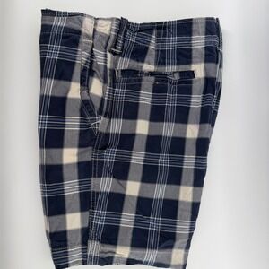 Abercrombie & Fitch Mens 34 Blue Plaid Cotton Cargo Short Classic Preppy Vintage